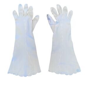 Vintage Long White Gloves, Scalloped Edges and Trim